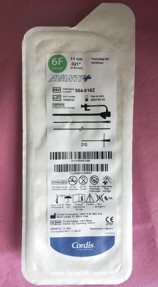 強(qiáng)生Cordis導(dǎo)管鞘及穿刺套件橈動(dòng)脈鞘504-616Z